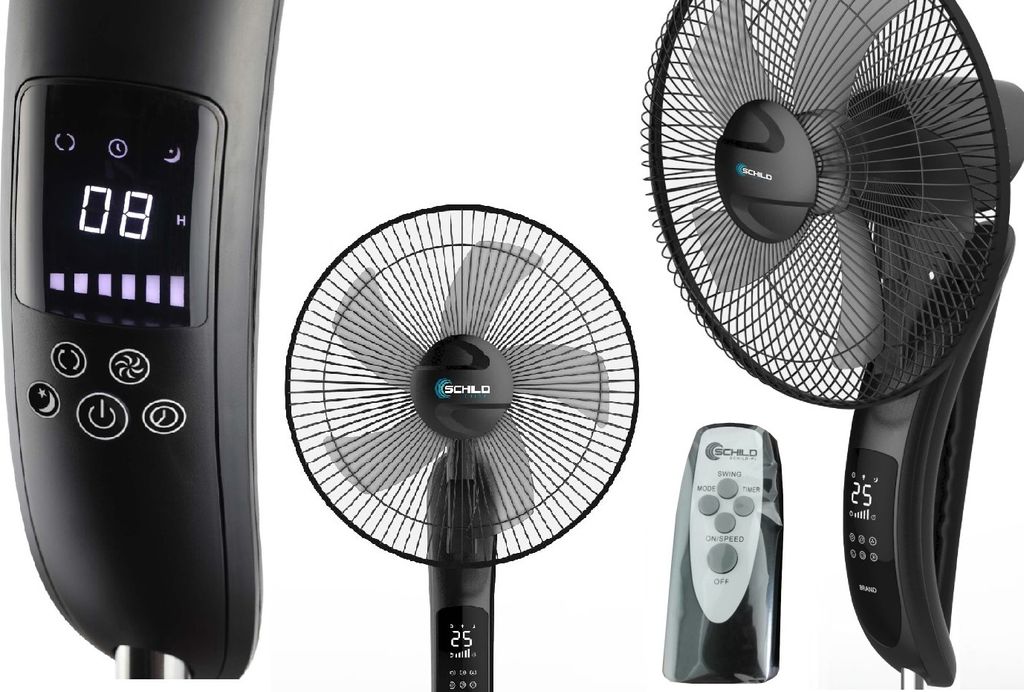 Robuster Und Leistungsstarker Bodenventilator Mit Lcd Lüfter Xxl Schwarz +Pilot Schild