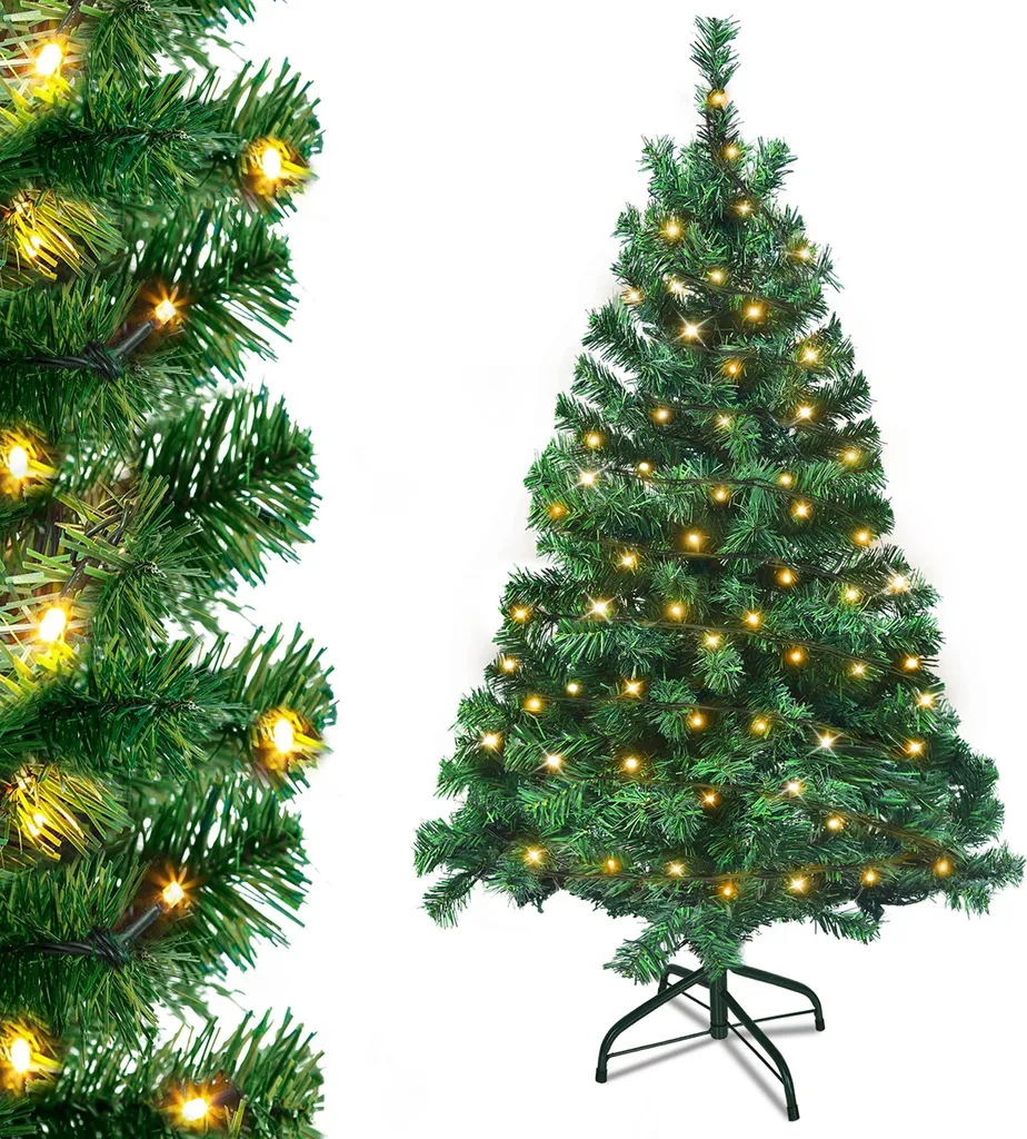 Sapin Artificiel 180cm sans Perte d'Aiguilles avec LED et Pied Stable
