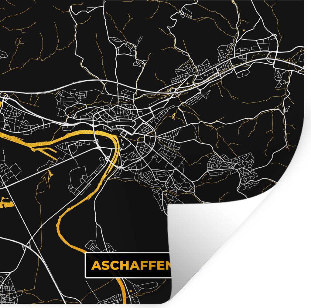 MuchoWow Wandtattoo Wandsticker Wandaufkleber Gold - Deutschland - Karte - Stadtplan - Aschaffenburg 100x100 cm Selbstklebend und Repositionierba...