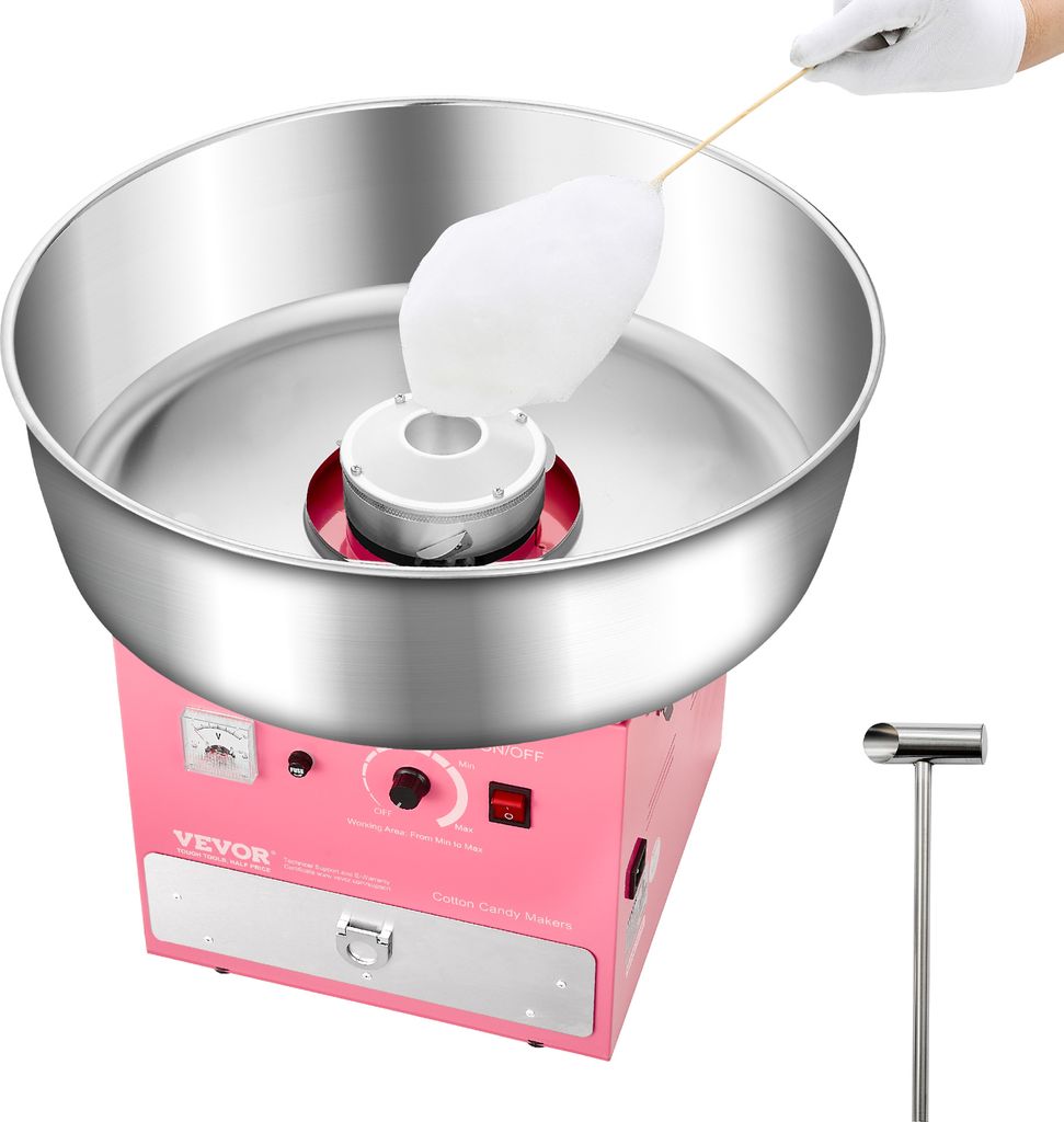 VEVOR elektrische Zuckerwattemaschine kommerzielle Zuckerwattegeräte (1000 W) mit 52 cm Edelstahlschüssel & Zuckerlöffel & Schublade, perfekt f...