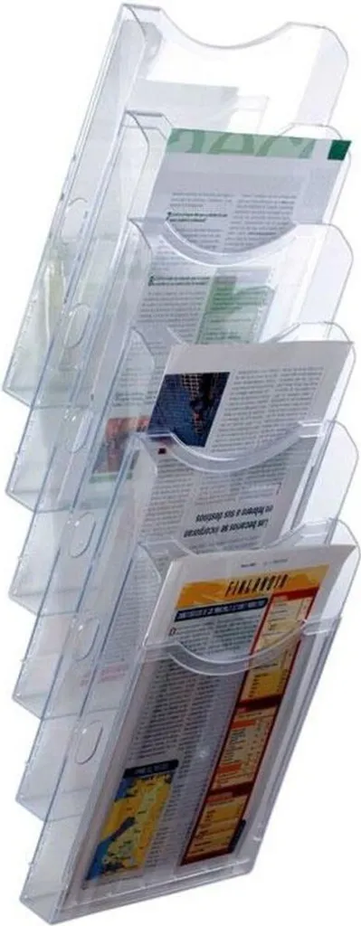Porte-brochures mural 6 niveaux A4 vertical transparent pour bureau et accueil