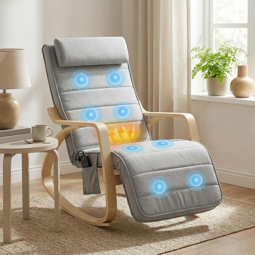 HOMCOM Schaukelstuhl Schaukelsessel mit Massage Heizung Kopfstütze Fußstütze