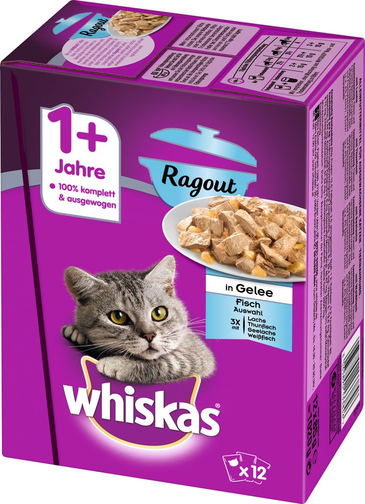 Whiskas Beutel 12x 85g - Adult 1+ Ragout - Fischauswahl in Gelee