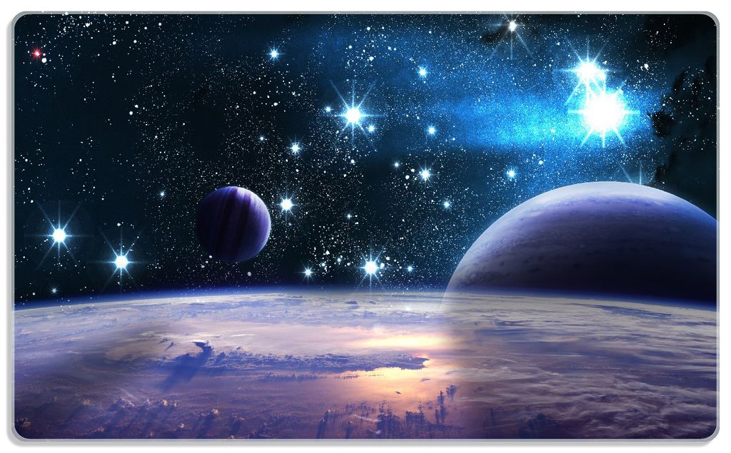 Wallario Frühstücksbrettchen aus Glas, je 14 x 23 cm, mit rutschfesten Füßen, Motiv Planeten im Weltall