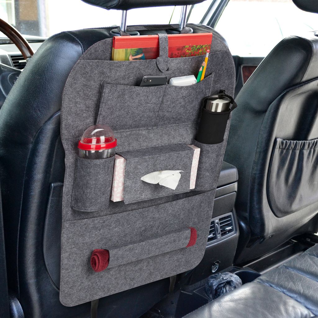 Rücksitz Autositz Multifunktionale Aufbewahrungstaschen Organizer Cool Warm  Reisehalter Große Aufbewahrungstasche Grau Filztuch 49x16x24cm