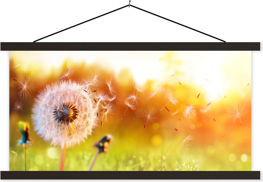MuchoWow Textilposter Löwenzahn - Saatgut - Frühling 120x60 cm mit schwarzem Rahmen - Dekoration Schlafzimmer