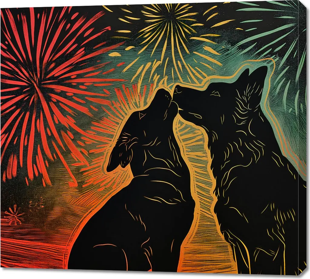 Toile Câlin entre chiens 100x90 cm - Impression Haute Qualité Mat