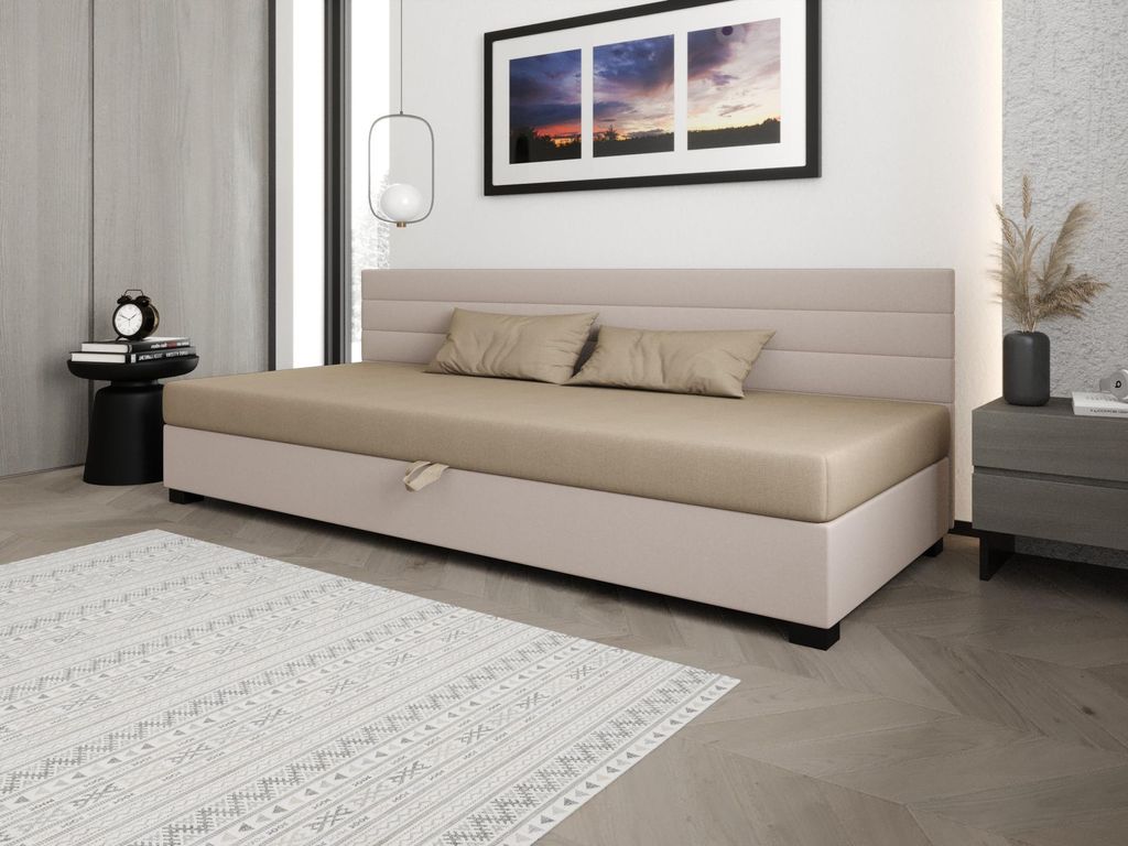Polsterbett 120x195 KASANDRA BIZ 1 mit Stauraum - braun/ecru