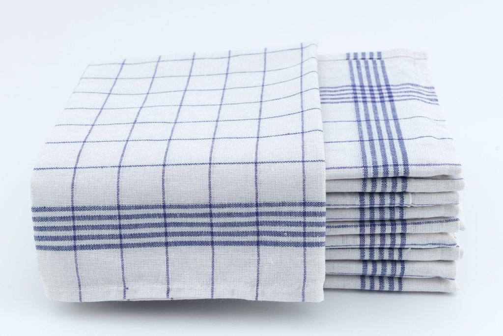 Geschirrtücher Halbleinen 10er Pack Blau/Weiß kariert 50x70 Produktbild 