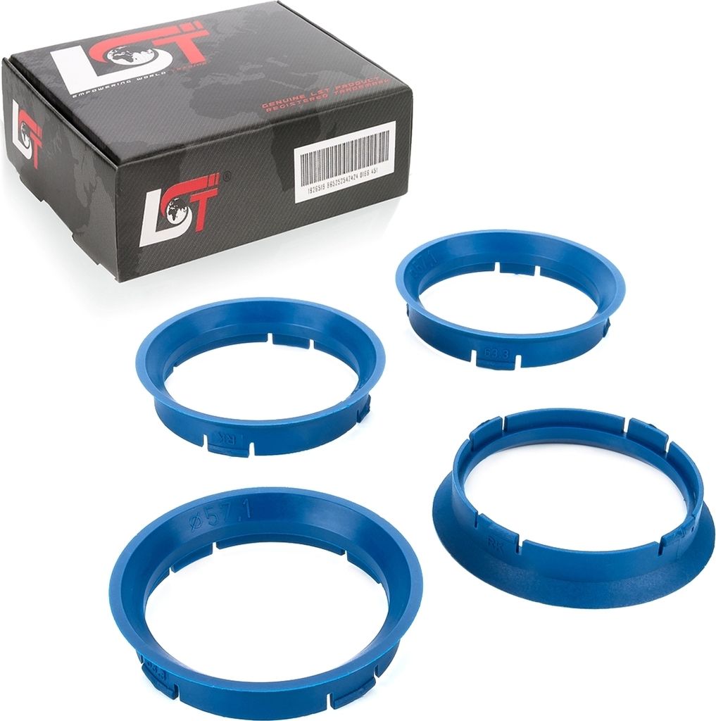 4x Zentrierringe Blau Alufelgen Ø 57,1 - Ø 63,3 mm für SAAB OPEL VOLVO VAUXHALL