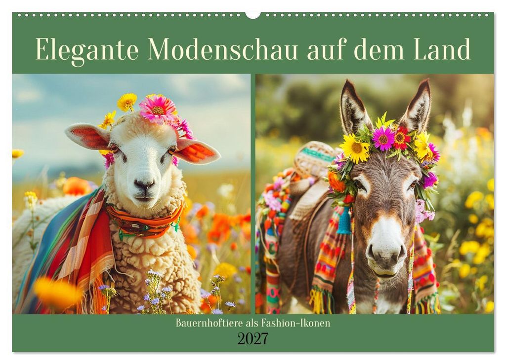 Elegante Modenschau auf dem Land. Bauernhoftiere als Fashion-Ikonen (Wandkalender 2027 DIN A2 quer), CALVENDO Monatskalender