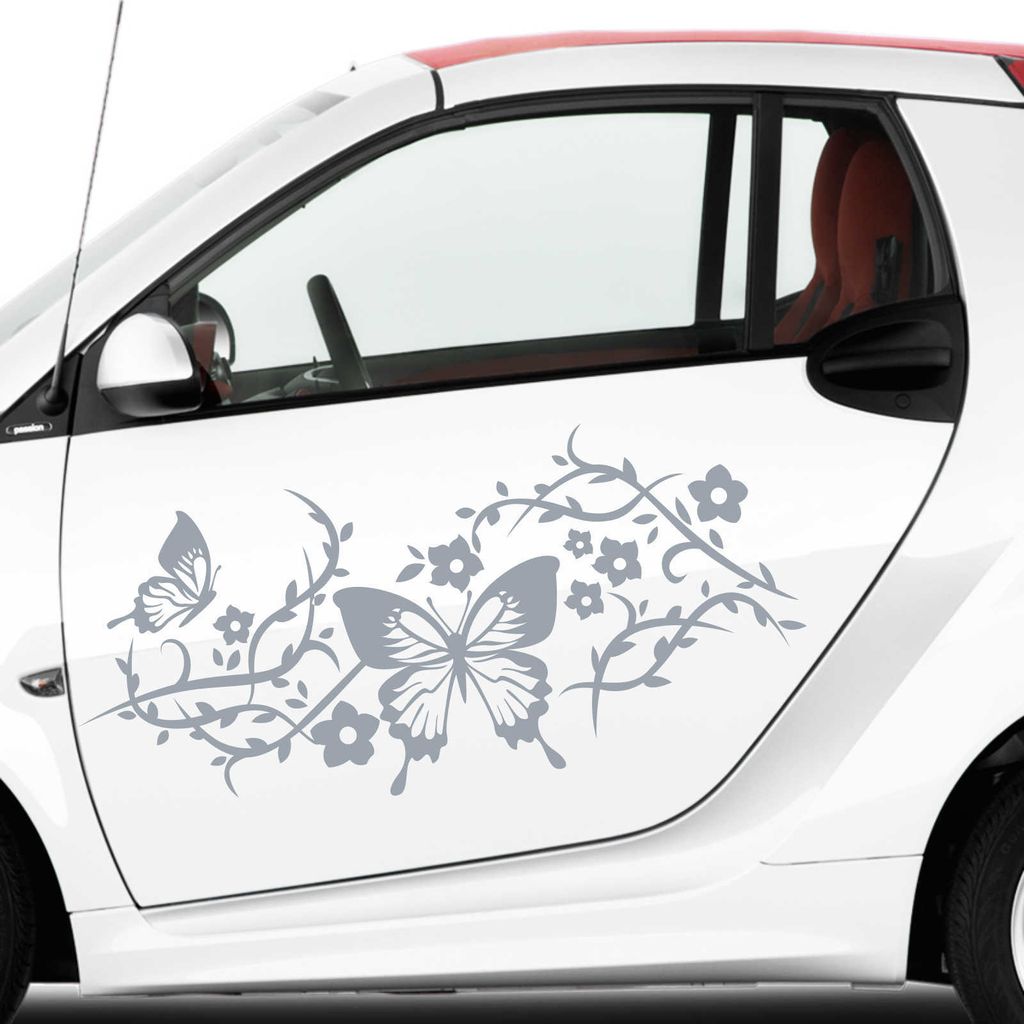 Aufkleber - 2 Stk. Autoaufkleber Butterfly Rankelement je 120cm x 53cm silber - Tuning Carystyling Heckscheibe Auto