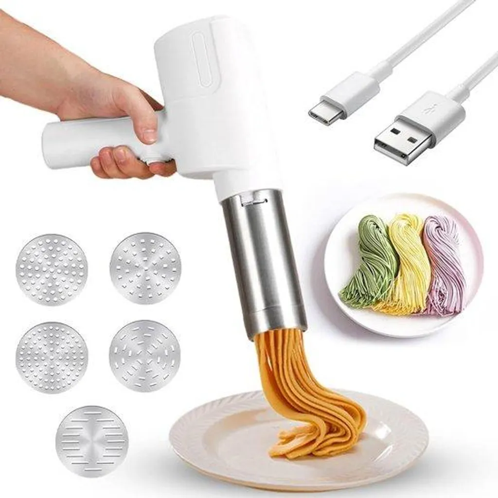 Machine à pâtes électrique inox sans fil 2000mAh - Presse portable 5 moules