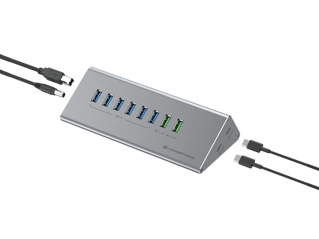 Conceptronic HUBBIES18G Hub USB 3.0 10 Porte 60W Grigio - Acquista Ora