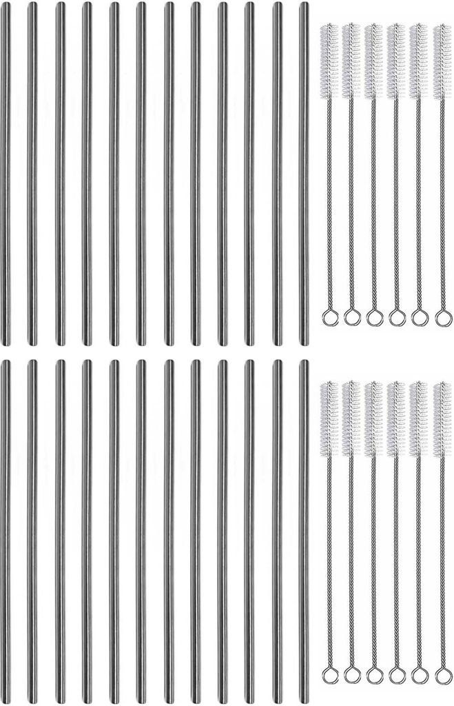 24er Set Edelstahl Strohhalm 22cm Inkl. Reinigungsbürste | Wiederverwendbare Trinkhalme | Umweltfreundliche Trinkröhrchen Cocktailhalm