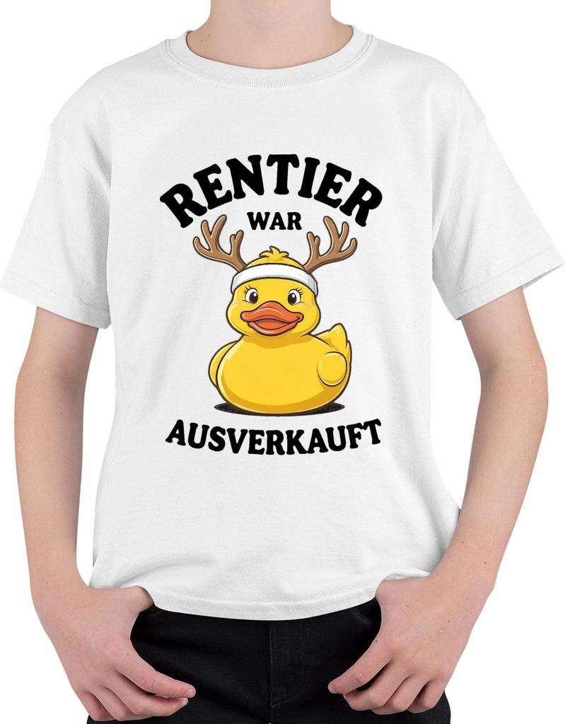 Rentier war t Weihnachten Gummiente Geschenk lustig Uni Kinder T-Shirt, Weiß, 140