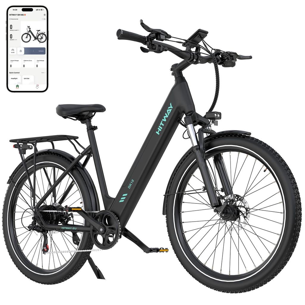 HITWAY E Bike, Elektrofahrrad 27,5 Zoll für Erwachsene Unisex, 250W Motor, 36V 13Ah Lithium Akku, 7-Gang,NFC,APP,Pendler Ebike,Reichweite 60-100km