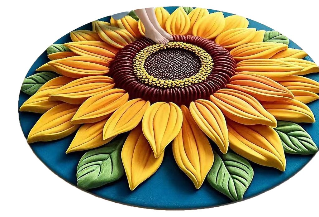 Große Fußmatte mit rutschfester Unterseite, Plüschdesign, 3D-Sonnenblumenmuster, geeignet für Wohnzimmer, Badezimmer und Küche.