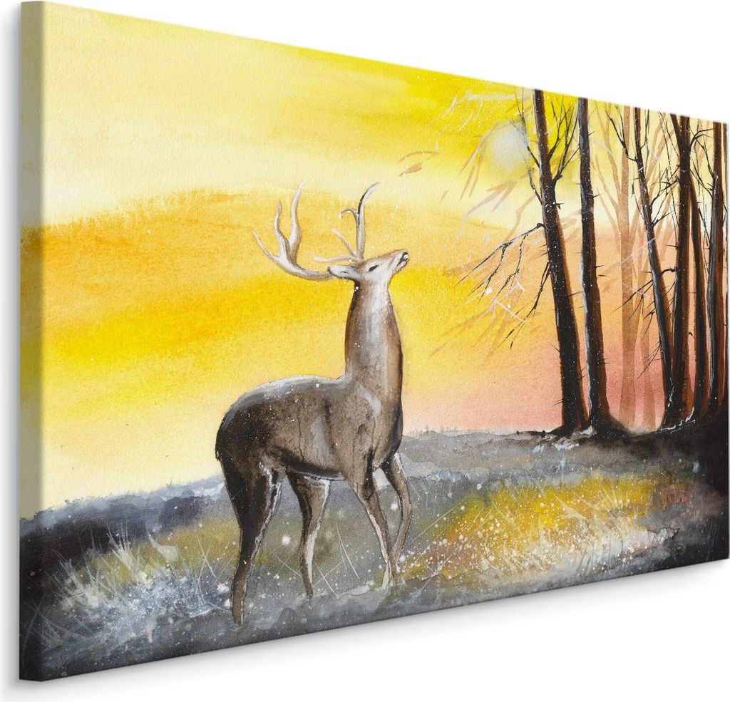 Fabelhafte Canvas LEINWAND BILDER 120x80 cm XXL Kunstdruck Hirsch Wiese Bäume Sonne