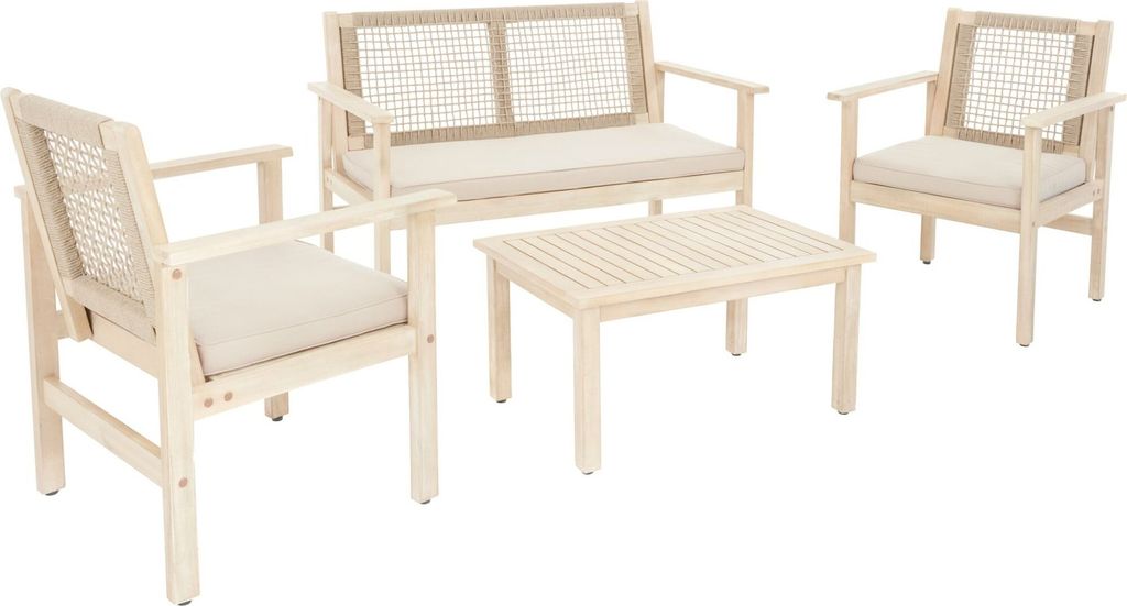 di volio Gartenmöbel Set Marata - beige, Garten Möbel aus em Akazienholz, Gartenbank & 2 Stühle & Couchtisch