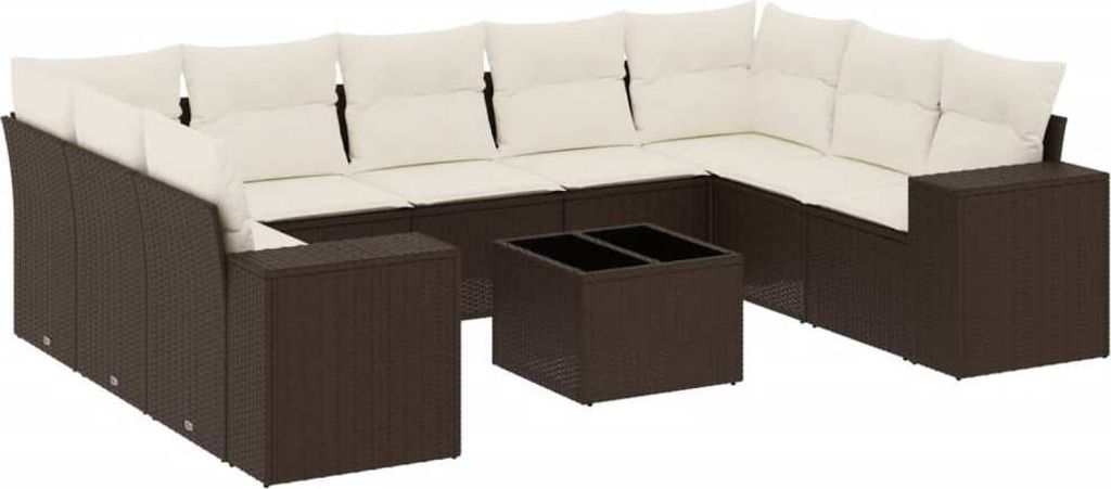 vidaXL 10-tlg. Garten-Sofagarnitur mit Kissen Braun Poly Rattan