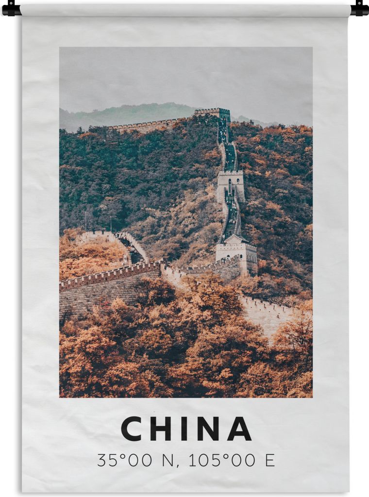 MuchoWow Wandteppich Wandbehang China - Große Mauer - Herbst - Asien 60x90 cm Tapisserie Dekoration Wandtuch - Foto-Teppich - Abwaschbar