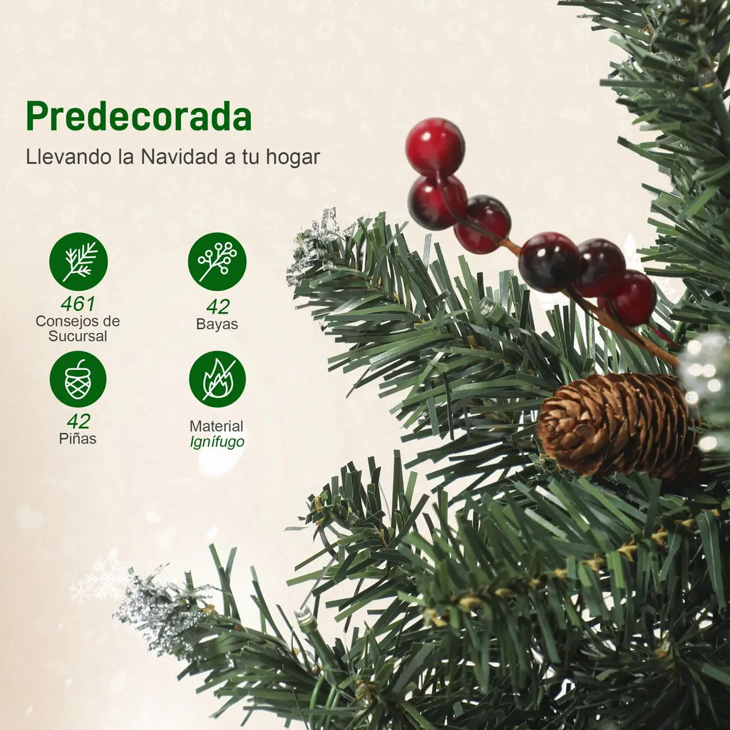 Sapin de Noël 2m sans perte d'aiguilles avec LED et décorations