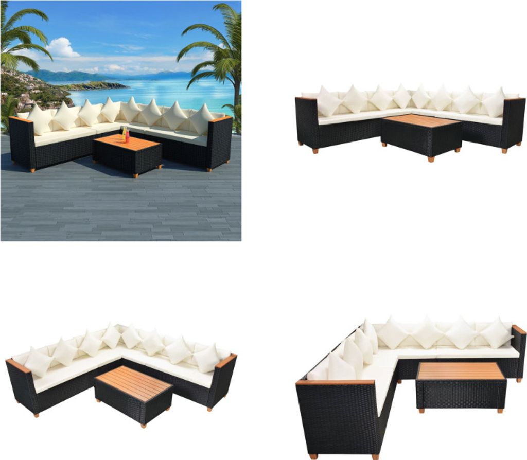 vidaXL 5 tlg. Garten Lounge Set mit Auflagen Poly Rattan Schwarz - Gartenmöbel-Set - Gartenmöbel-Sets - Gartensofa - Gartensofas