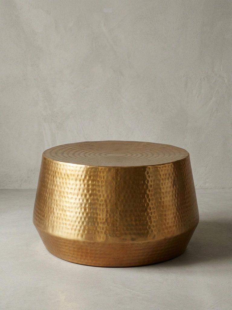 Couchtisch 60x36x60 cm Aluminium Beistelltisch Gold Orientalisch Rund, Flacher Hammerschlag Sofatisch Metall, Design Wohnzimmertisch Modern, Lounge...