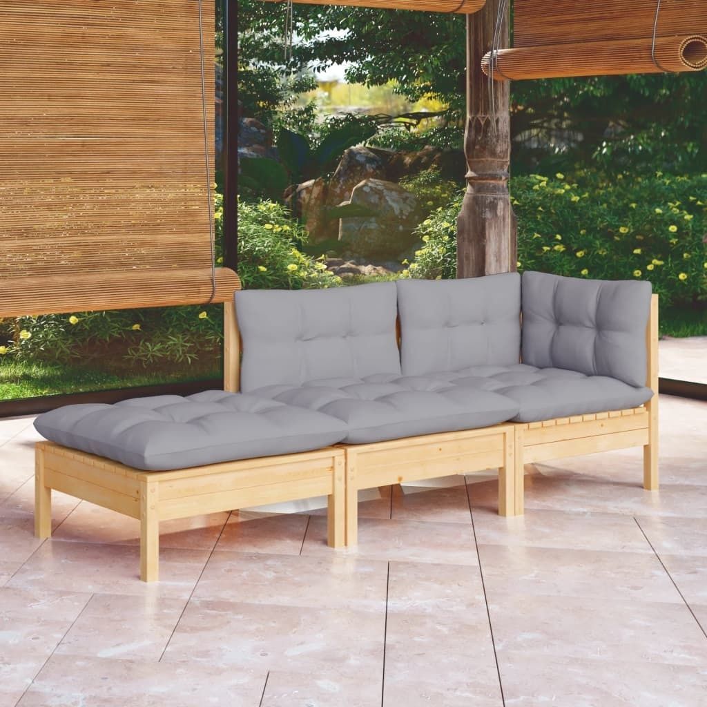 Maison Exclusive - 3-tlg. Garten-Lounge-Set mit Grauen Kissen Kiefer Massivholz