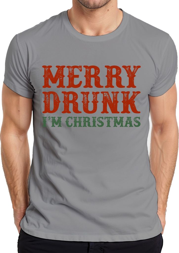 Merry Drunk I'm Christmas - Weihnachten Weihnachtsgeschenk Christmas Herren T-Shirt, Grau, XXL