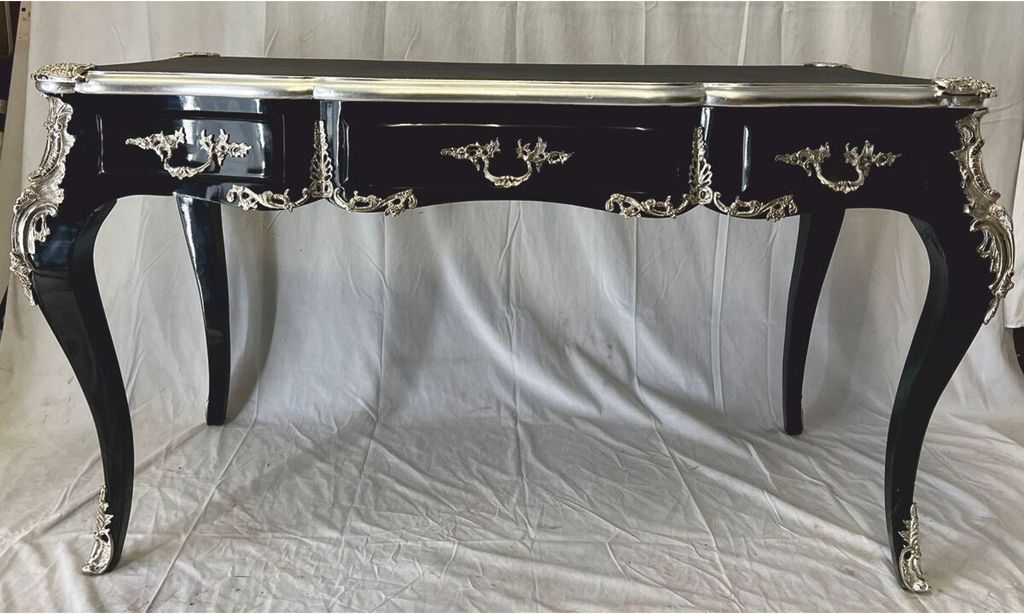 Casa Padrino Barock Sekretär mit 3 Schubladen Schwarz / Silber - Barock Büro Möbel