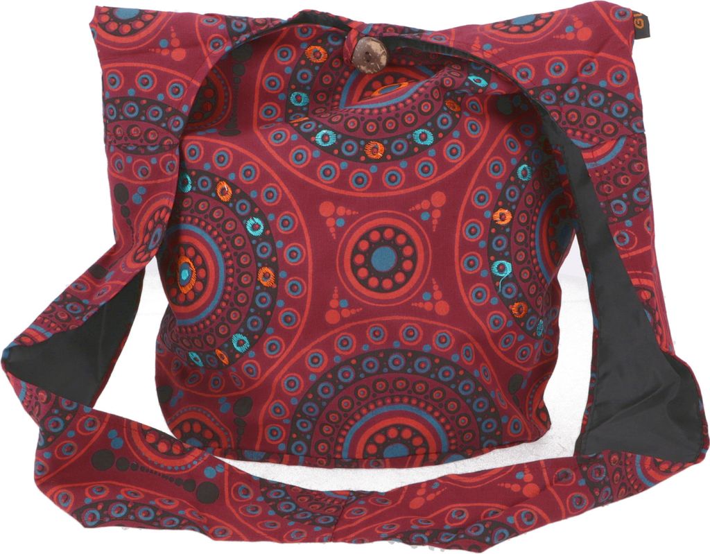 Sadhu Bag, Ethno Shopper, Bestickter Schulterbeutel - Bordeauxrot, Uni - Erwachsene, Baumwolle, 30*32*20 cm, Alternative Umhängetasche, Handtasche...