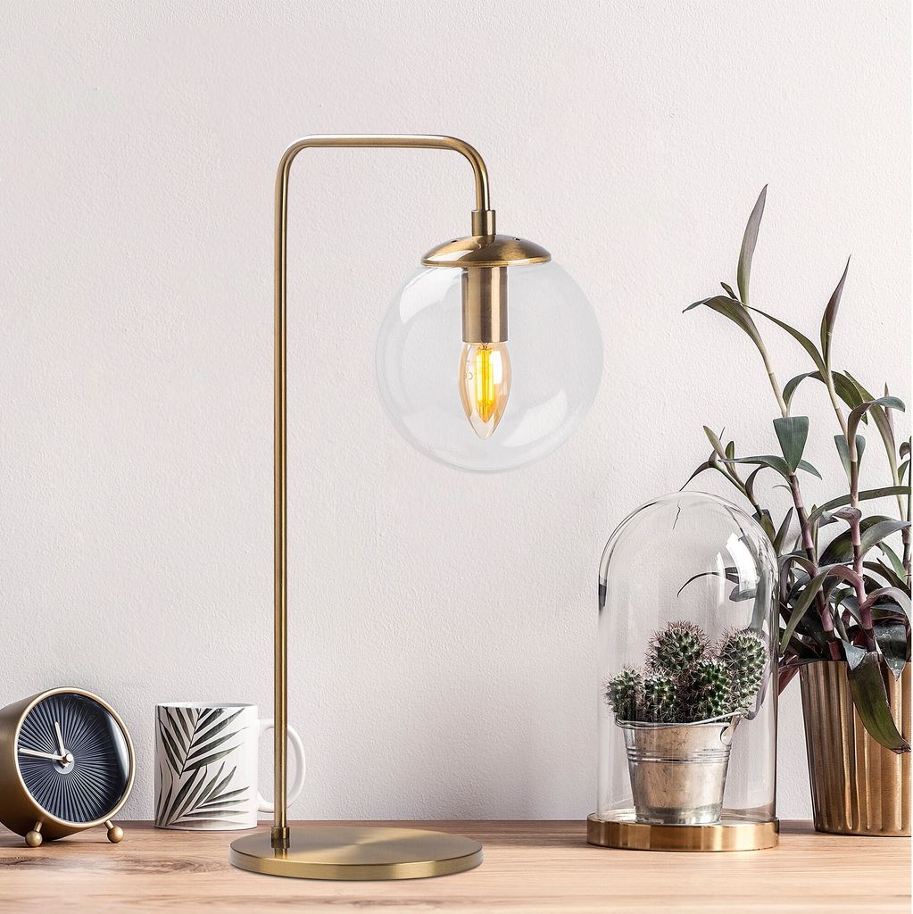 Opviq, Vintage Tischlampe mit Metallkörper und Glasabdeckung, 17 x 25 x 55 cm | E14 Fassung, max. 40 W, IP20 | Stilvolles, industrielles Design f...