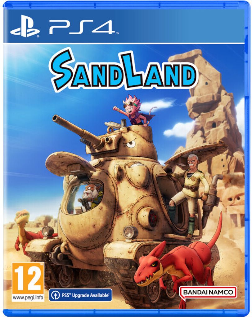 The cover art for the video game Sand Land, featuring characters and a vehicle in a desert setting.