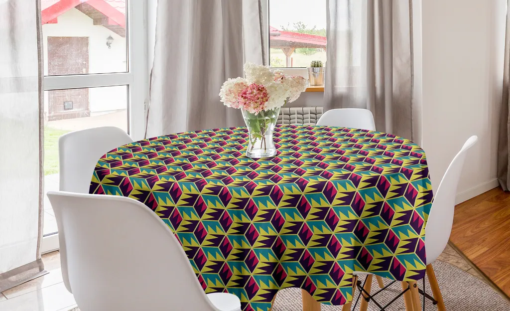 ABAKUHAUS Tovaglia Rotonda 150cm Geometrica Retro Cubi Triangolari