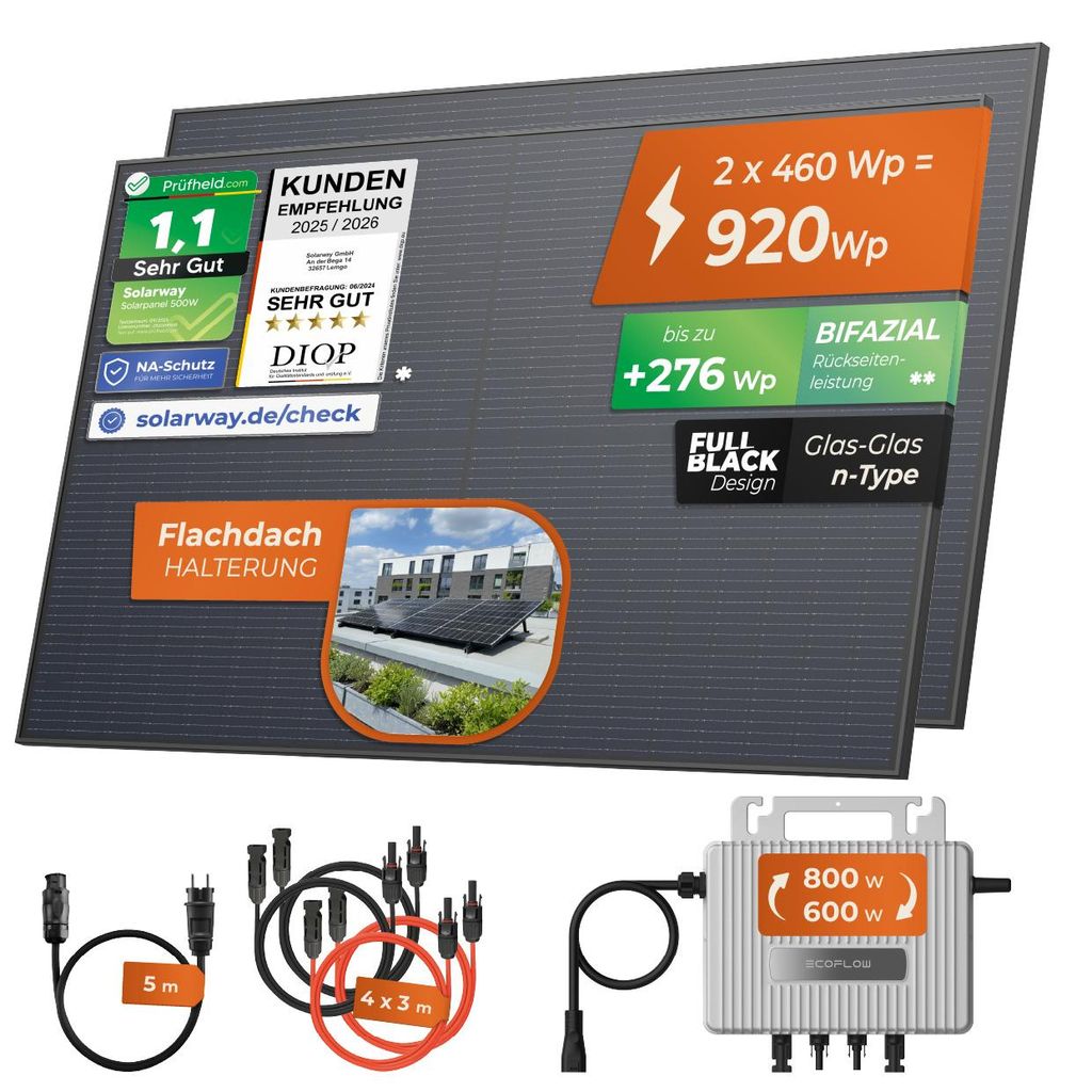 Solarway® 920Wp / 800W Balkonkraftwerk komplett Steckdose - Produktbild 