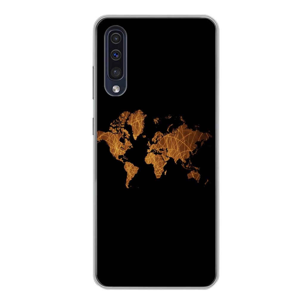 MuchoWow Handyhülle Schutzhülle Hülle für Samsung Galaxy A50 Weltkarte - Schilf - Karte Silikon Softcase Handy Hülle - Mobiltelefonhülle