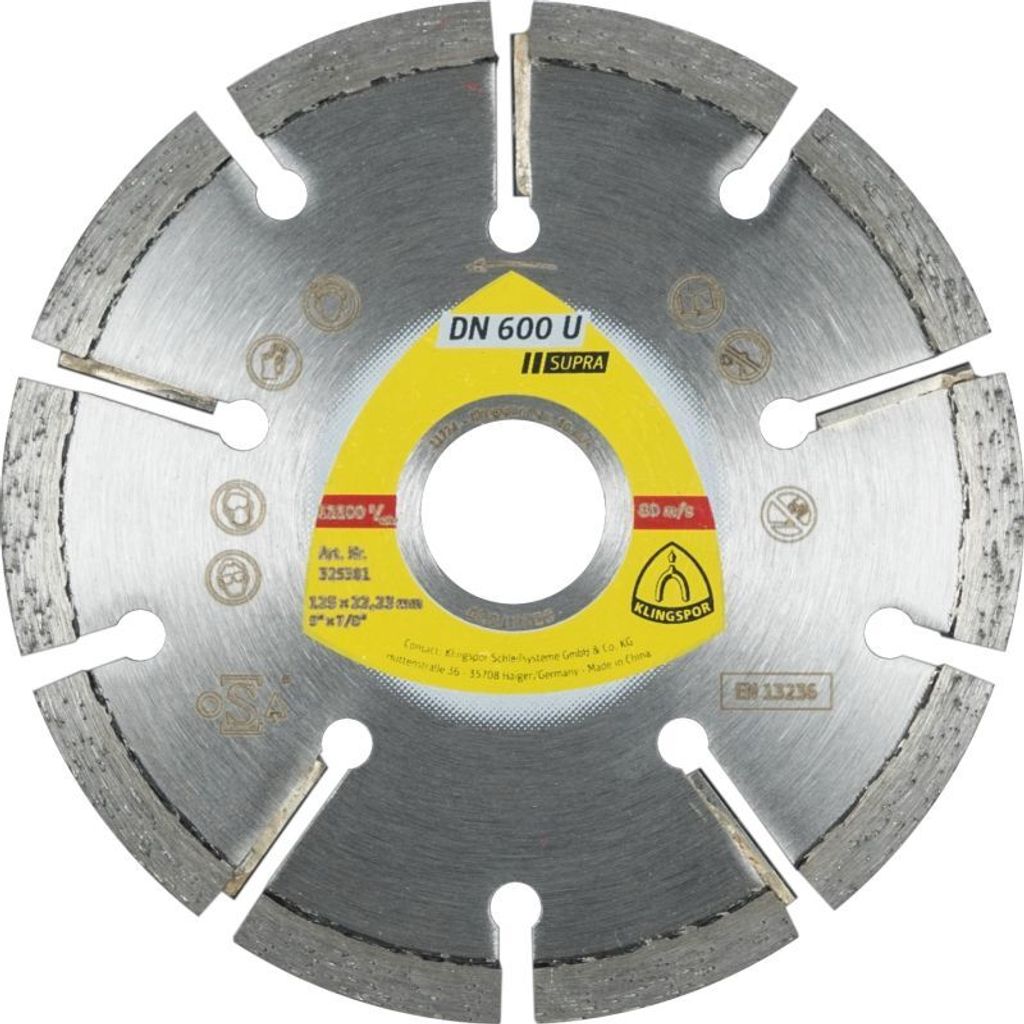 Klingspor DN 600 U Diamanttrennscheiben, 125 x 6 x 22,23 mm 10 Segmente 32 x 6 x 7 mm, Standardverzahnung