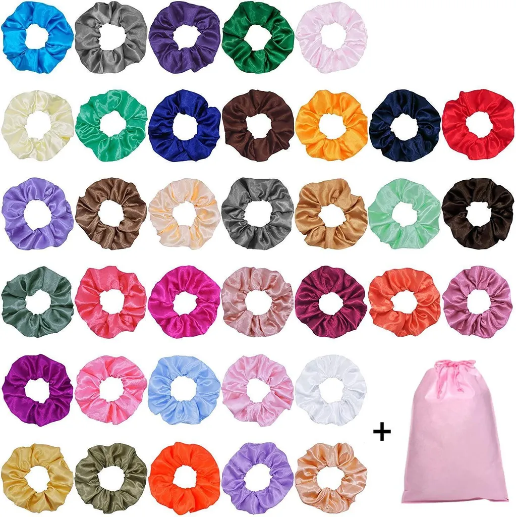 40 Lacci Capelli Raso Seta - Scrunchies Morbidi per Capelli Ricci e Lisci