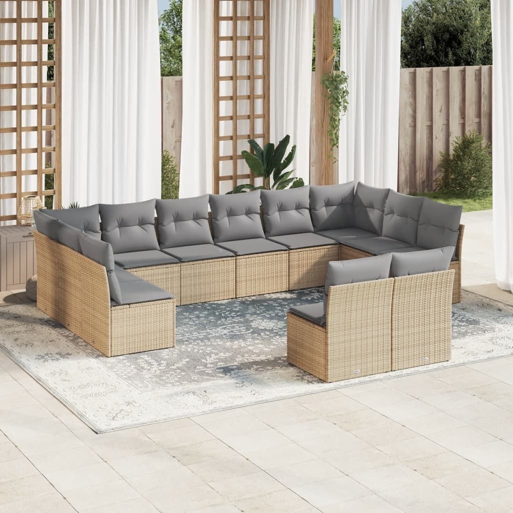 CLORIS 12-tlg. Garten-Sofagarnitur - mit Kissen - Beige Poly Rattan - Gartenmöbelgarnituren LL0000256780