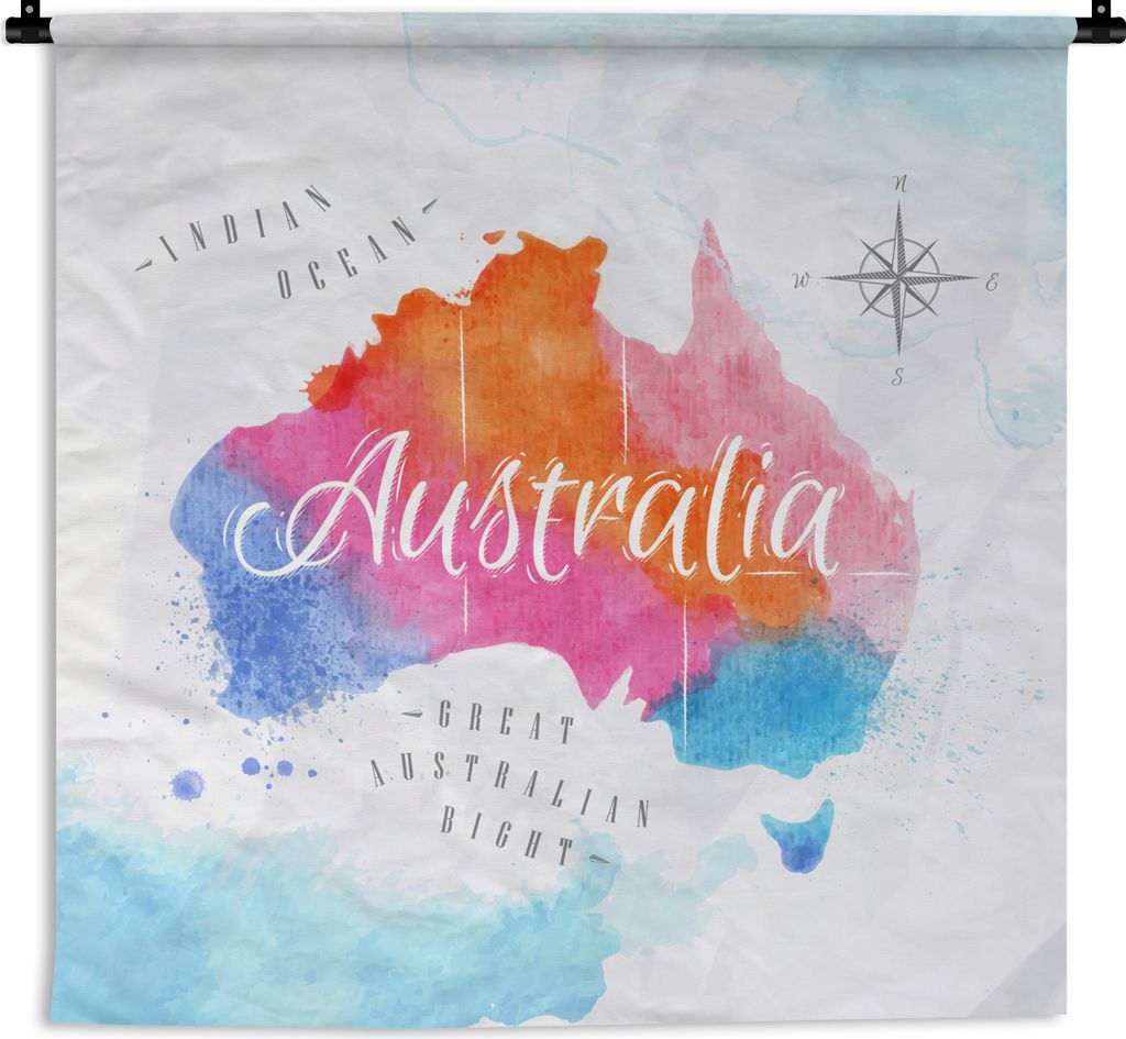 MuchoWow Wandteppich Wandbehang Ölgemälde - Weltkarte - Australien 60x60 cm Tapisserie Dekoration Wandtuch - Dekorationen - Wand Decke