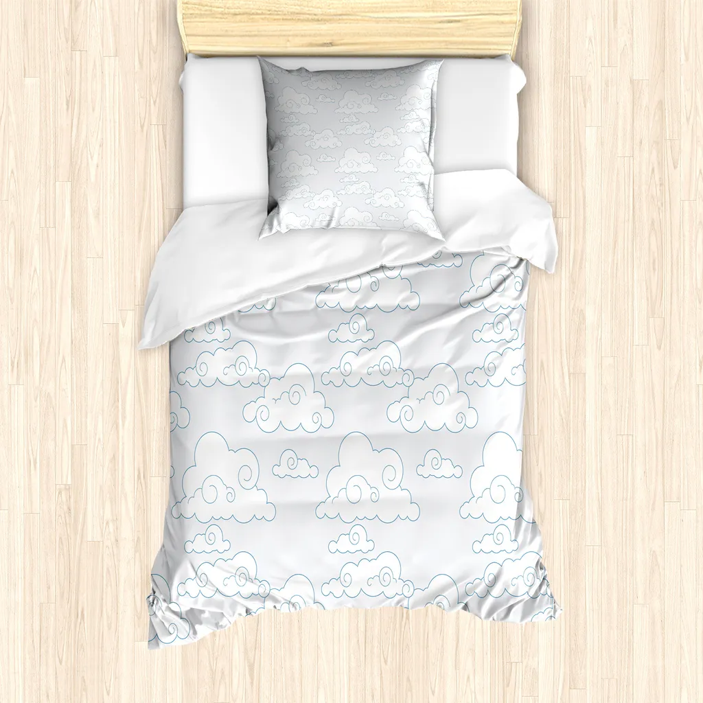 ABAKUHAUS Set copripiumino per letti singoli, nuvole tibetane minimaliste, antiacaro, adatto a chi soffre di allergie, con federa, 135 cm x 200 cm - 80 x 80 cm, Azure Blue Coconut