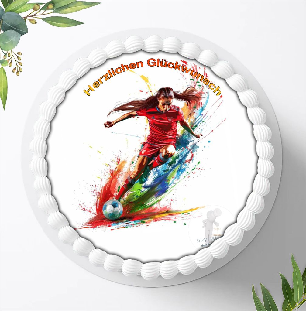 Für die Geburtstags Torte ein Tortenaufleger, Zuckerbild mit dem Motiv: Fußball, Essbares Foto für Torten, Fondant, Ø 20cm, 2204z