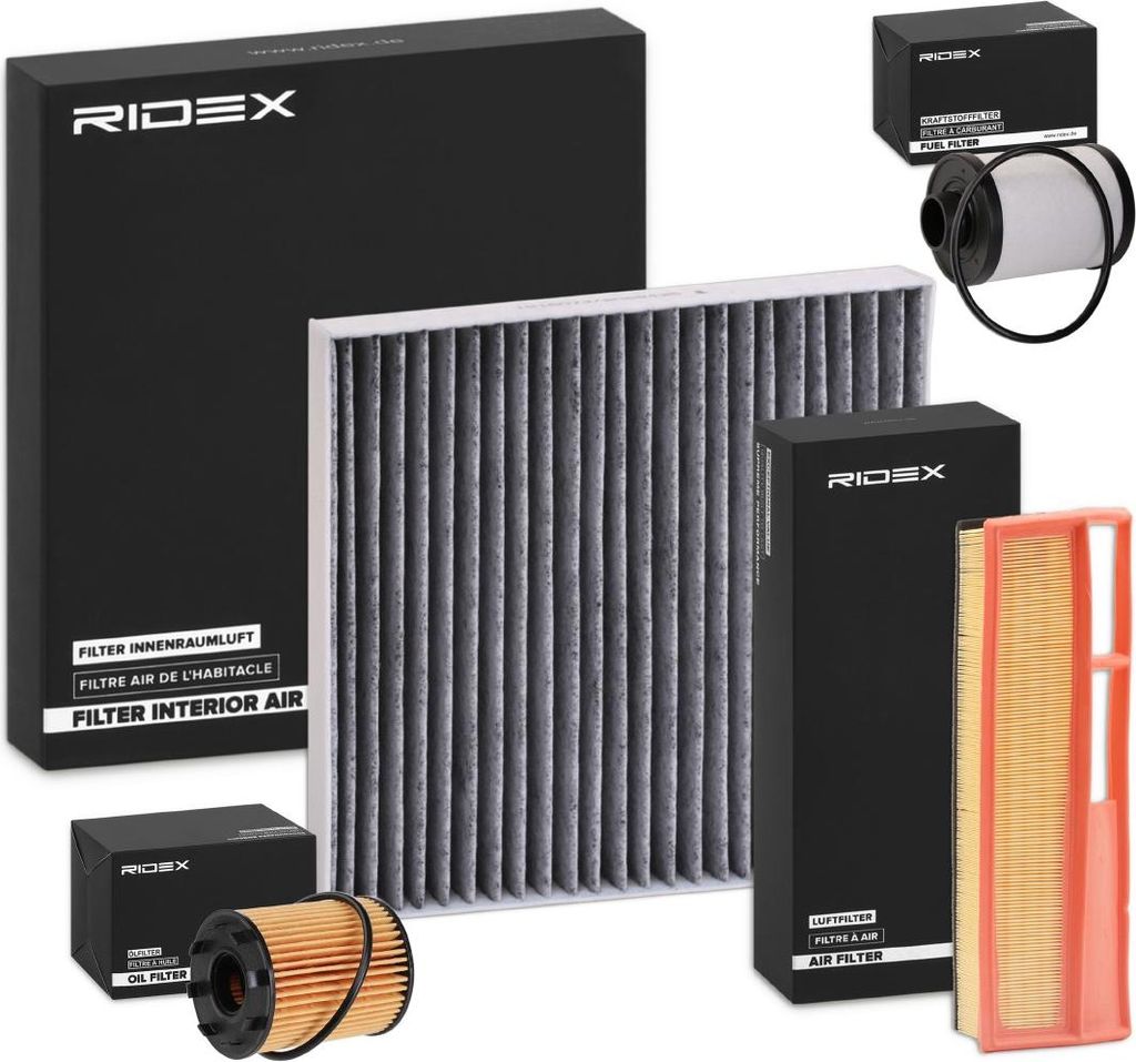 RIDEX Filterset Inspektionspaket Filtersatz für BMW X1 (E84) für FIAT PANDA (169) 500 (312) GRANDE PUNTO (199) 500 C (312) für LANCIA MUSA (350)