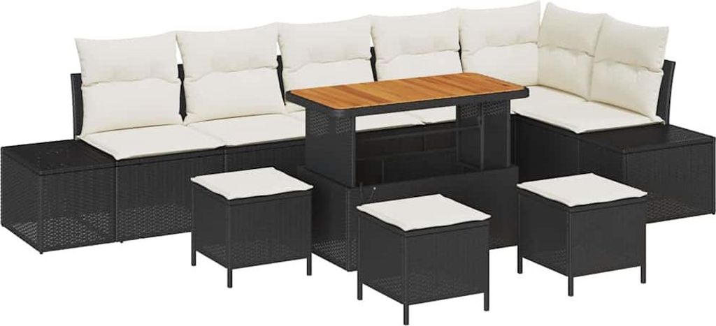 vidaXL Gartensofa-set mit Kissen 10 pcs Schwarz Poly Rattan