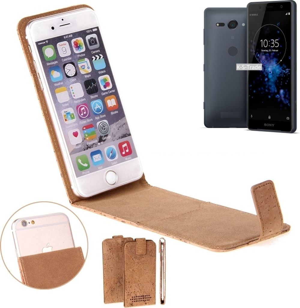 K-S-Trade Handy Hülle kompatibel mit Sony Xperia XZ2 Compact Kork-Hülle Flipstyle Case Schutz Hülle Kork Case Hülle Flip cover Klapphülle Tasche,