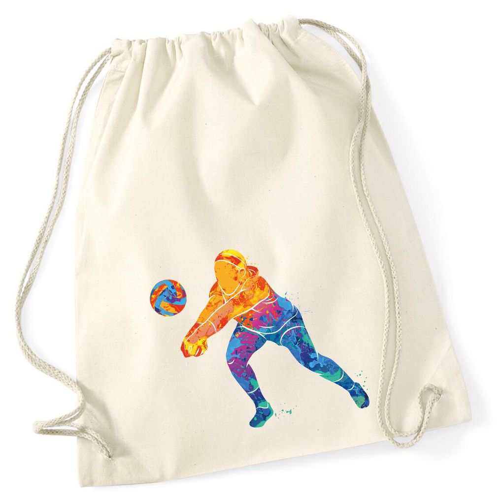 Huuraa Turnbeutel Volleyballerin bunte Silhouette 12 Liter Natural Baumwolle Rucksack Geschenkidee