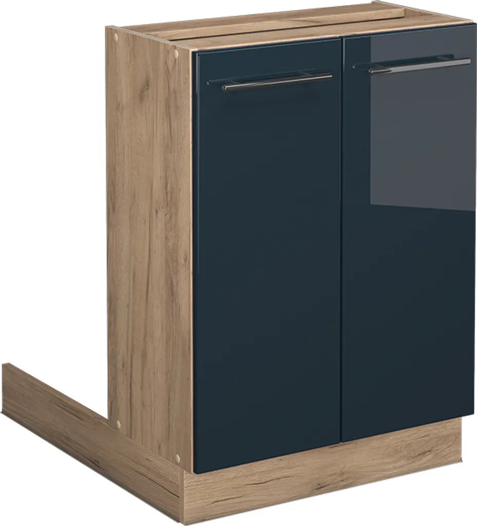 Vicco isola cucina Fame-Line, 60 cm senza piano di lavoro, Blu scuro lucido/Quercia dorata