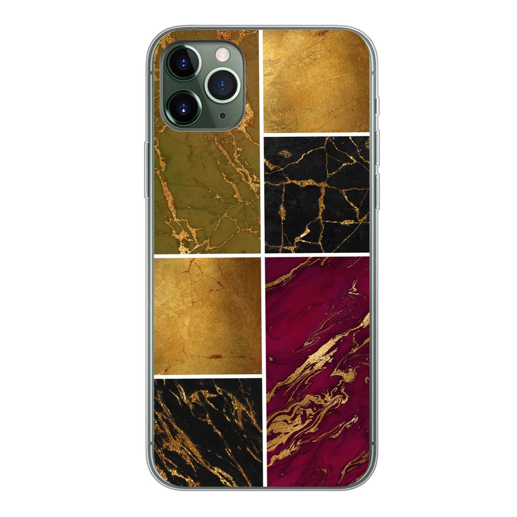 MuchoWow Handyhülle Schutzhülle Hülle für iPhone 11 Pro Max Marmor - Gold - Schwarz - Rosa Silikon Softcase Handy Hülle - Schutz